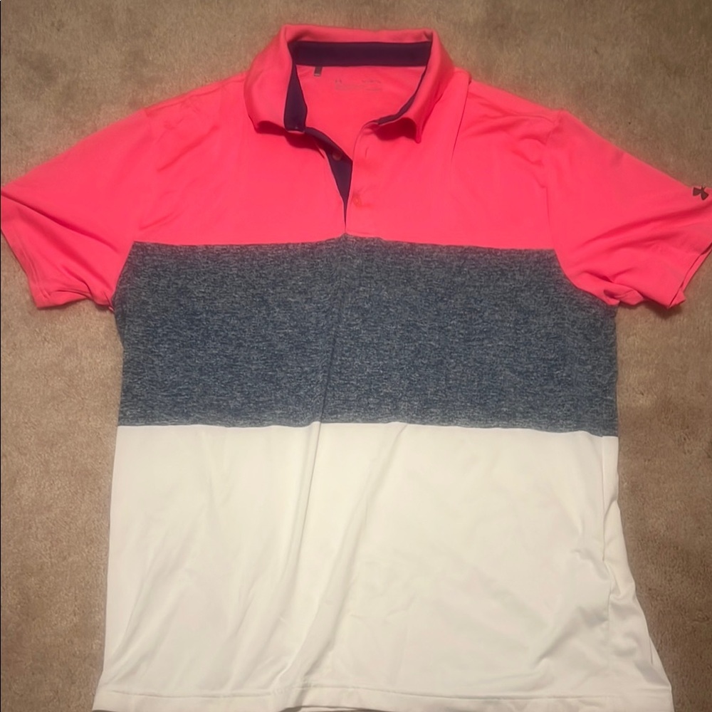 Men's Pink, Gray, and White Polo Shirt
